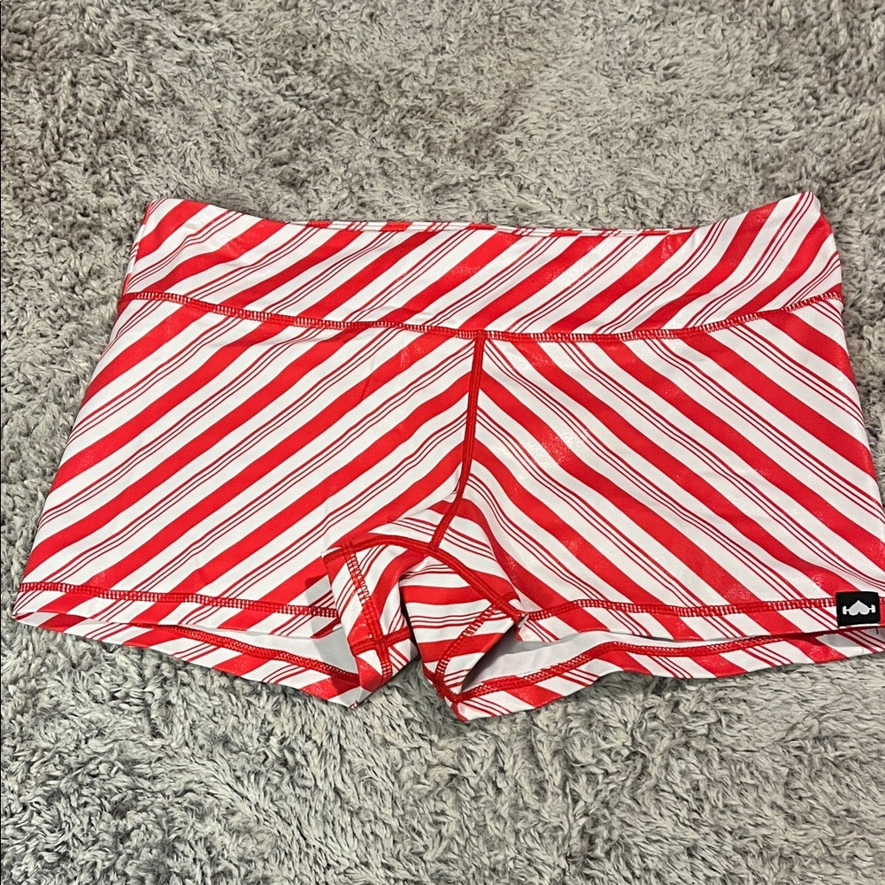 Wodbottom - Candy Cane - Red and White Sparkle/Shiney Striped Women's Shorts XL